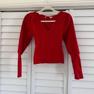 Astr Bold Red Ribbed Knit Top
